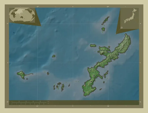 Okinawa Prefectura Japón Mapa Elevación Coloreado Estilo Wiki Con Lagos —  Fotos de Stock