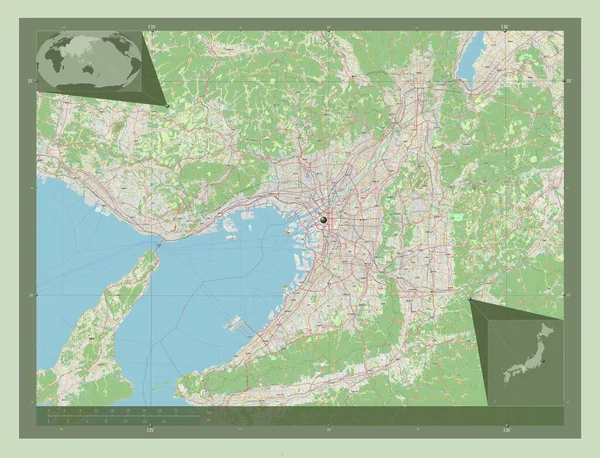 Οσάκα Νομός Της Ιαπωνίας Χάρτης Του Δρόμου Γωνιακοί Χάρτες Βοηθητικής — Φωτογραφία Αρχείου