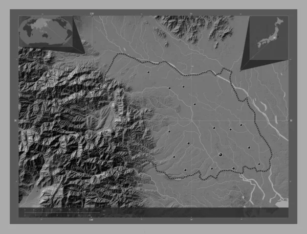 Saitama Prefektura Japonii Dwupoziomowa Mapa Jeziorami Rzekami Lokalizacje Dużych Miast — Zdjęcie stockowe