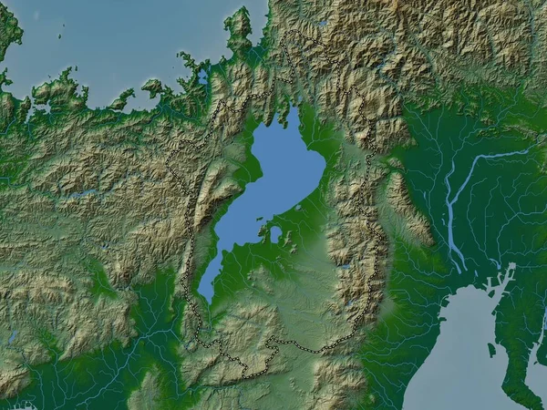 Σίγκα Νομός Ιαπωνίας Χρωματιστός Υψομετρικός Χάρτης Λίμνες Και Ποτάμια — Φωτογραφία Αρχείου
