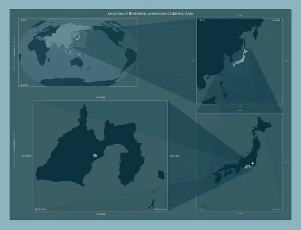 Shizuoka Prefektura Japonska Diagram Znázorňující Umístění Oblasti Větších Mapách Složení — Stock fotografie