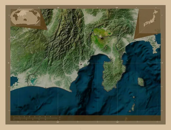 日本の静岡県 低解像度衛星地図 コーナー補助位置図 — ストック写真