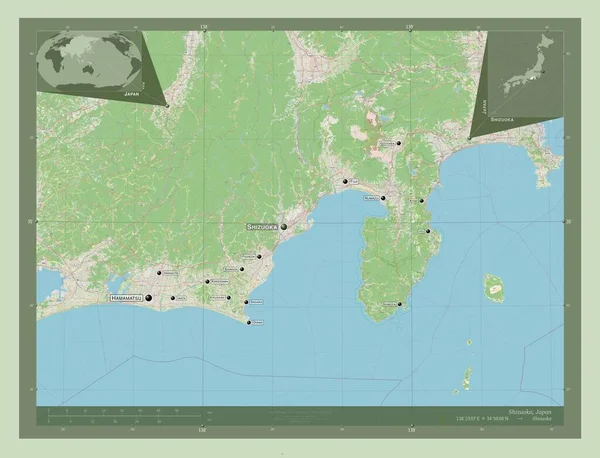 Shizuoka Prefectuur Van Japan Open Plattegrond Locaties Namen Van Grote — Stockfoto