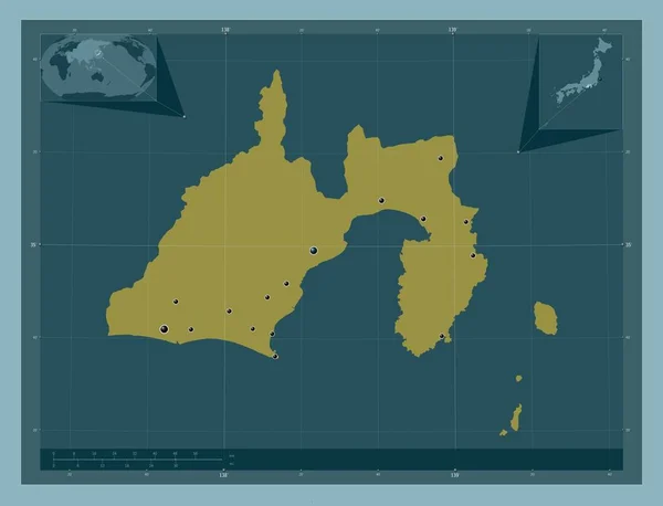 日本の静岡県 しっかりした色の形 地域の主要都市の場所 コーナー補助位置図 — ストック写真