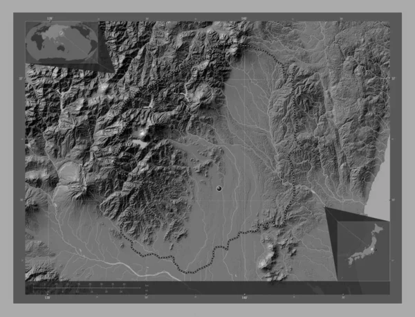Tochigi Prefektura Japonska Mapa Nadmořské Výšky Jezery Řekami Pomocné Mapy — Stock fotografie