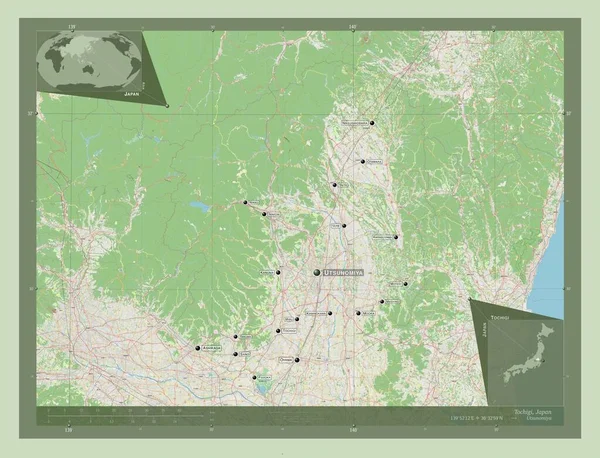 Тотиги Префектура Японии Карта Улиц Места Названия Крупных Городов Области — стоковое фото