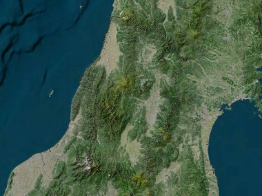 Yamagata, Japonya Eyaleti. Yüksek çözünürlüklü uydu haritası