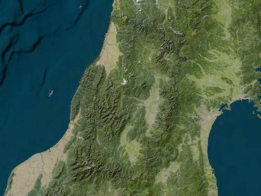 Yamagata, Japonya Eyaleti. Düşük çözünürlüklü uydu haritası