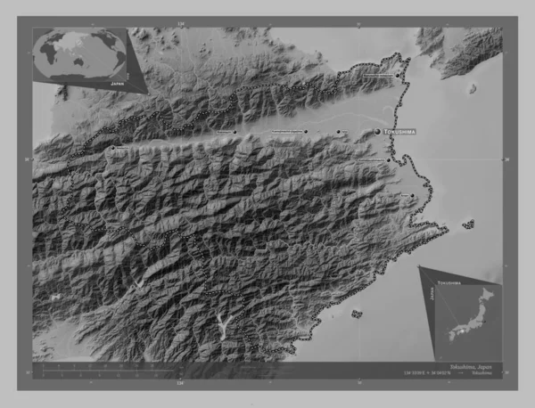 Tokushima Prefectuur Van Japan Grayscale Hoogte Kaart Met Meren Rivieren — Stockfoto