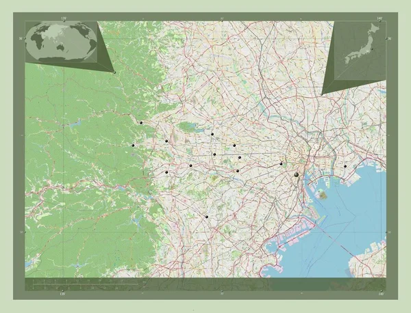 Tokio Metropolia Japonii Otwórz Mapę Ulic Lokalizacje Dużych Miast Regionu — Zdjęcie stockowe
