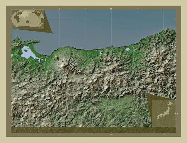 Tottori Prefettura Del Giappone Mappa Elevazione Colorata Stile Wiki Con — Foto Stock