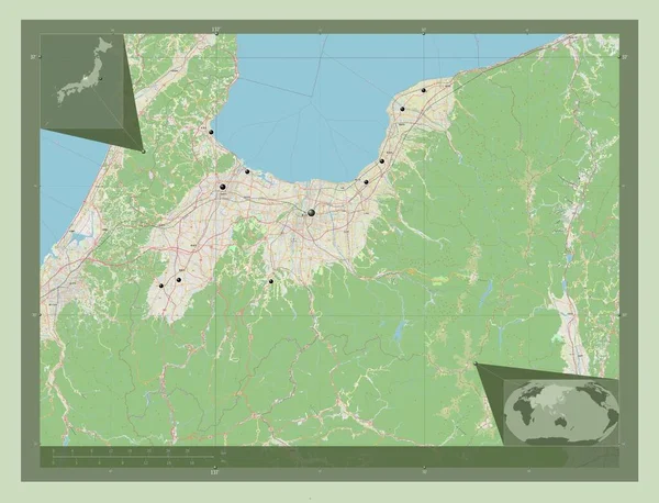 Toyama Prefecture Japan Open Street Map Locations Major Cities Region — Stock Photo, Image