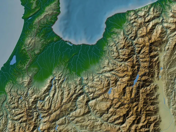 Toyama Prefectura Japón Mapa Elevación Colores Con Lagos Ríos — Foto de Stock