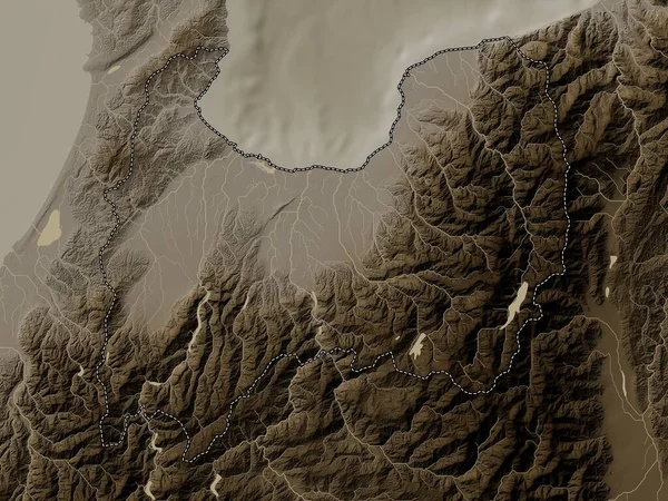 Toyama Prefectura Japón Mapa Elevación Coloreado Tonos Sepia Con Lagos —  Fotos de Stock