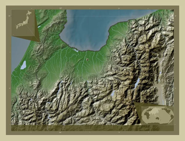 Τογιάμα Νομός Ιαπωνίας Υψόμετρο Χάρτη Χρωματισμένο Στυλ Wiki Λίμνες Και — Φωτογραφία Αρχείου