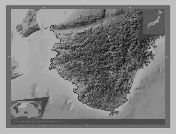 Wakayama Prefecture Japan Grayscale Elevation Map Lakes Rivers Locations Major — Stock Photo, Image