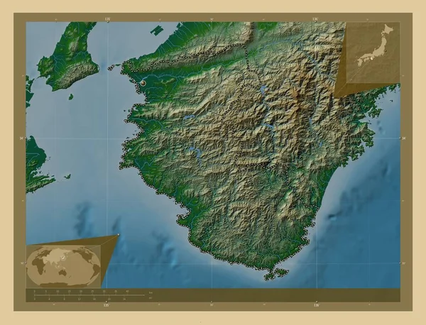 Вакаяма Префектура Японии Цветная Карта Высоты Озерами Реками Вспомогательные Карты — стоковое фото