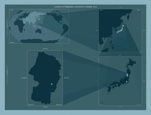 Yamagata Prefektura Japonska Diagram Znázorňující Umístění Oblasti Větších Mapách Složení — Stock fotografie