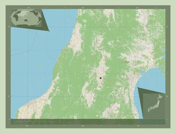 Yamagata Prefekturen Japan Öppna Gatukartan Hjälpkartor För Hörnen — Stockfoto