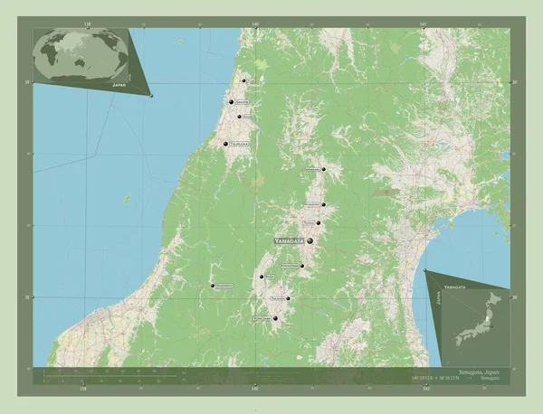 Yamagata Prefekturen Japan Öppna Gatukartan Platser Och Namn Större Städer — Stockfoto