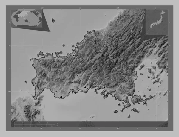 Ямагуті Префектура Японії Граймасштабна Мапа Висот Озерами Річками Розташування Великих — стокове фото