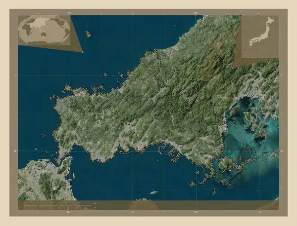 Γιαμαγκούτσι Περιφέρεια Ιαπωνίας Υψηλής Ανάλυσης Δορυφορικός Χάρτης Γωνιακοί Χάρτες Βοηθητικής — Φωτογραφία Αρχείου