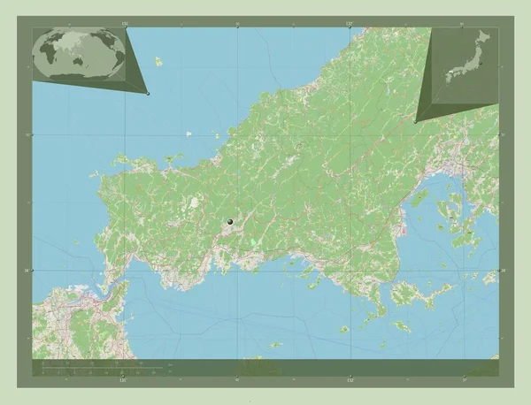 Ямагути Префектура Японии Карта Улиц Вспомогательные Карты Расположения Углов — стоковое фото