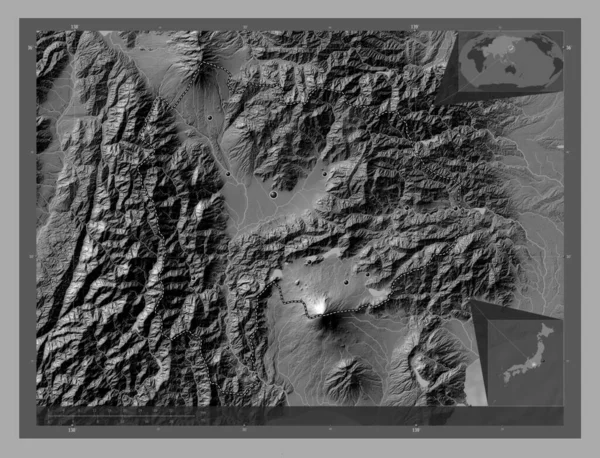 Яманаси Префектура Японии Карта Рельефа Билевела Озерами Реками Места Расположения — стоковое фото