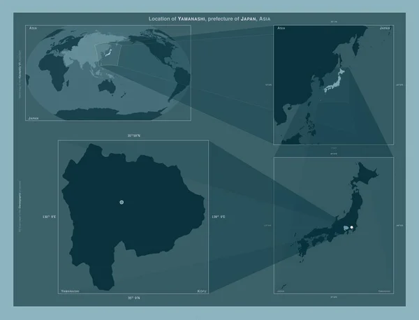 Yamanashi Prefectura Japón Diagrama Que Muestra Ubicación Región Mapas Gran —  Fotos de Stock