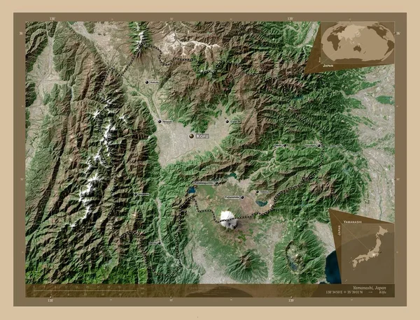Yamanashi Prefectuur Van Japan Lage Resolutie Satellietkaart Locaties Namen Van — Stockfoto
