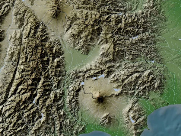 Yamanashi Prefectura Japón Mapa Elevación Coloreado Estilo Wiki Con Lagos —  Fotos de Stock