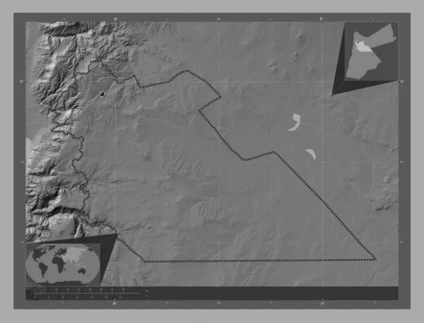 Ammán Provincia Jordania Mapa Elevación Bilevel Con Lagos Ríos Mapas — Foto de Stock