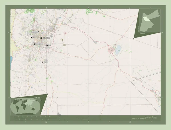 Amman Provincia Giordania Mappa Stradale Aperta Località Nomi Delle Principali — Foto Stock