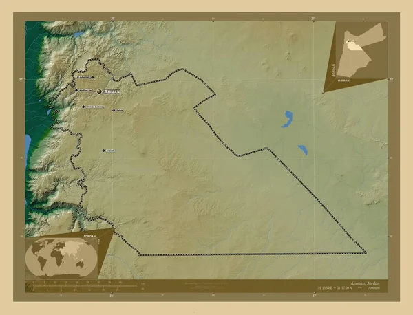 Амман Провинция Иордания Цветная Карта Высоты Озерами Реками Места Названия — стоковое фото