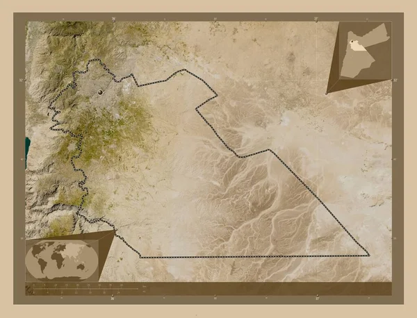 ヨルダンのアンマン県 低解像度衛星地図 コーナー補助位置図 — ストック写真