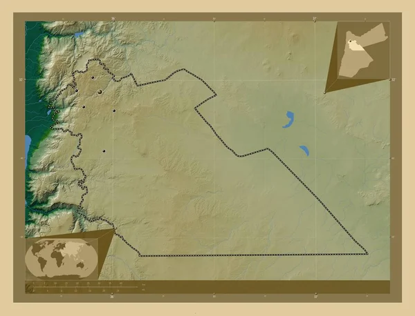 Amman Provinsen Jordanien Färgade Höjd Karta Med Sjöar Och Floder — Stockfoto