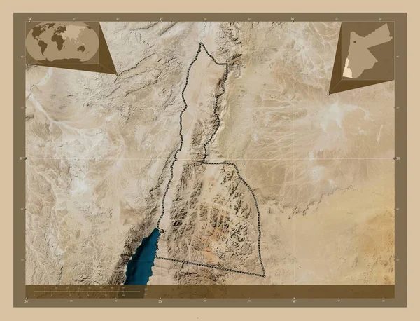 Акаба Провінція Йорданія Супутникова Карта Низькою Роздільною Здатністю Кутові Допоміжні — стокове фото