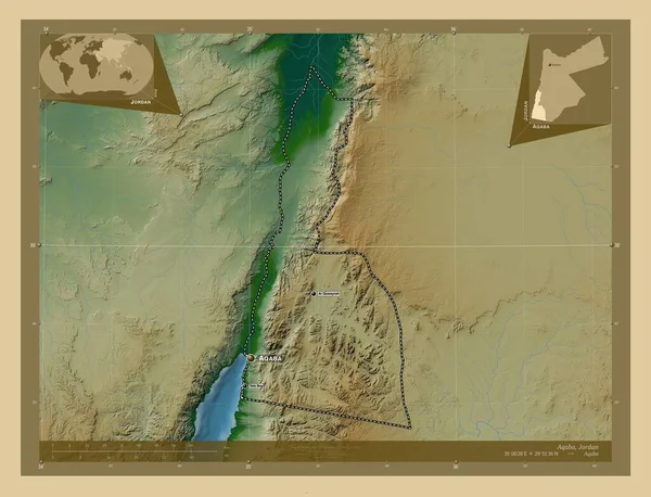 Aqaba Província Jordânia Mapa Elevação Colorido Com Lagos Rios Locais — Fotografia de Stock
