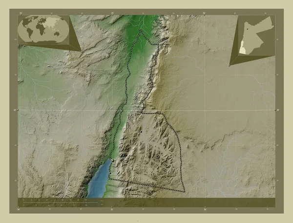 Aqaba Provincie Jordán Zdvihová Mapa Zbarvená Stylu Wiki Jezery Řekami — Stock fotografie