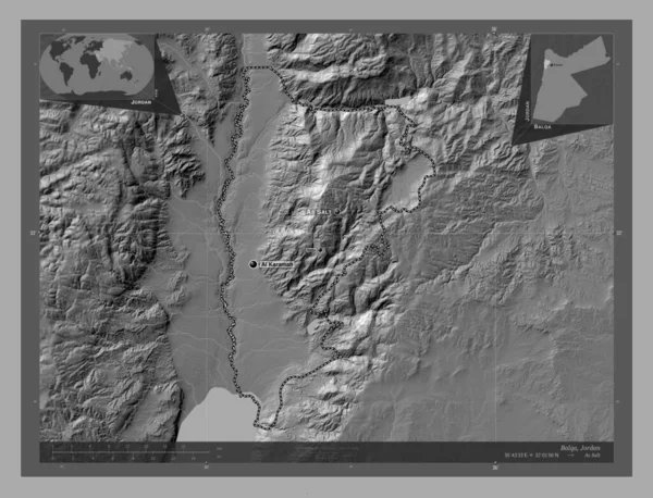 Balqa Επαρχία Της Ιορδανίας Bilevel Υψομετρικός Χάρτης Λίμνες Και Ποτάμια — Φωτογραφία Αρχείου
