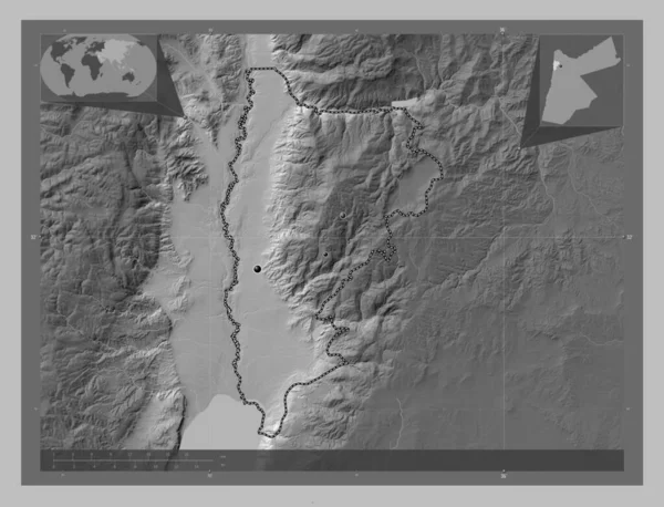Balqa Provincia Giordania Mappa Elevazione Scala Grigi Con Laghi Fiumi — Foto Stock