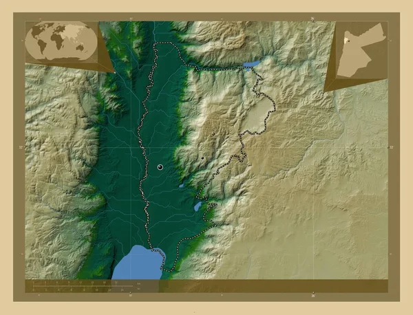 Балка Провинция Иордания Цветная Карта Высоты Озерами Реками Места Расположения — стоковое фото