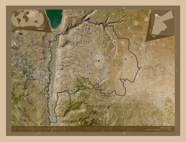 Irbid Provincia Jordania Mapa Satelital Baja Resolución Ubicaciones Nombres Las — Foto de Stock