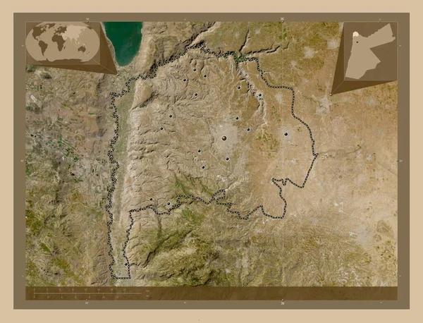 Irbid Provincia Giordania Mappa Satellitare Bassa Risoluzione Località Delle Principali — Foto Stock