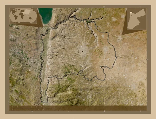Irbid Provincia Jordania Mapa Satelital Baja Resolución Mapas Ubicación Auxiliares —  Fotos de Stock