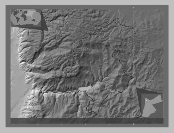 Jarash Provincia Jordania Mapa Elevación Escala Grises Con Lagos Ríos —  Fotos de Stock