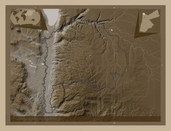 Irbid Prowincja Jordania Mapa Elewacji Kolorowe Sepia Dźwięki Jeziorami Rzekami — Zdjęcie stockowe