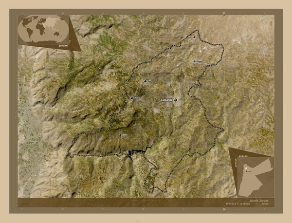 Jarash Επαρχία Της Ιορδανίας Δορυφορικός Χάρτης Χαμηλής Ανάλυσης Τοποθεσίες Και — Φωτογραφία Αρχείου