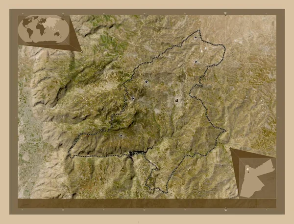 Jarash Provincia Giordania Mappa Satellitare Bassa Risoluzione Località Delle Principali — Foto Stock