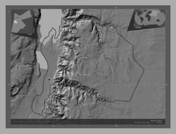 Karak Provincie Jordanië Hoogteplattegrond Met Meren Rivieren Locaties Namen Van — Stockfoto